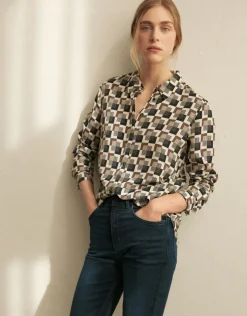 someday Fashion Blouses>Blouse Met Print Falkine Retro Coal Blue