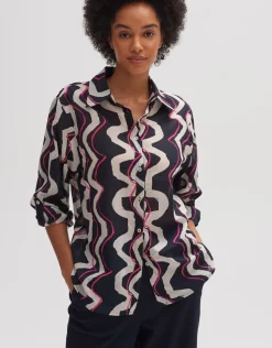 someday Fashion Blouses>Blouse Met Print Fumine Wave Coal Blue