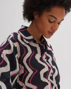 someday Fashion Blouses>Blouse Met Print Fumine Wave Coal Blue