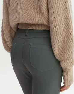 someday Fashion Broeken>Coated Jeans Emily Zip Dark Sage