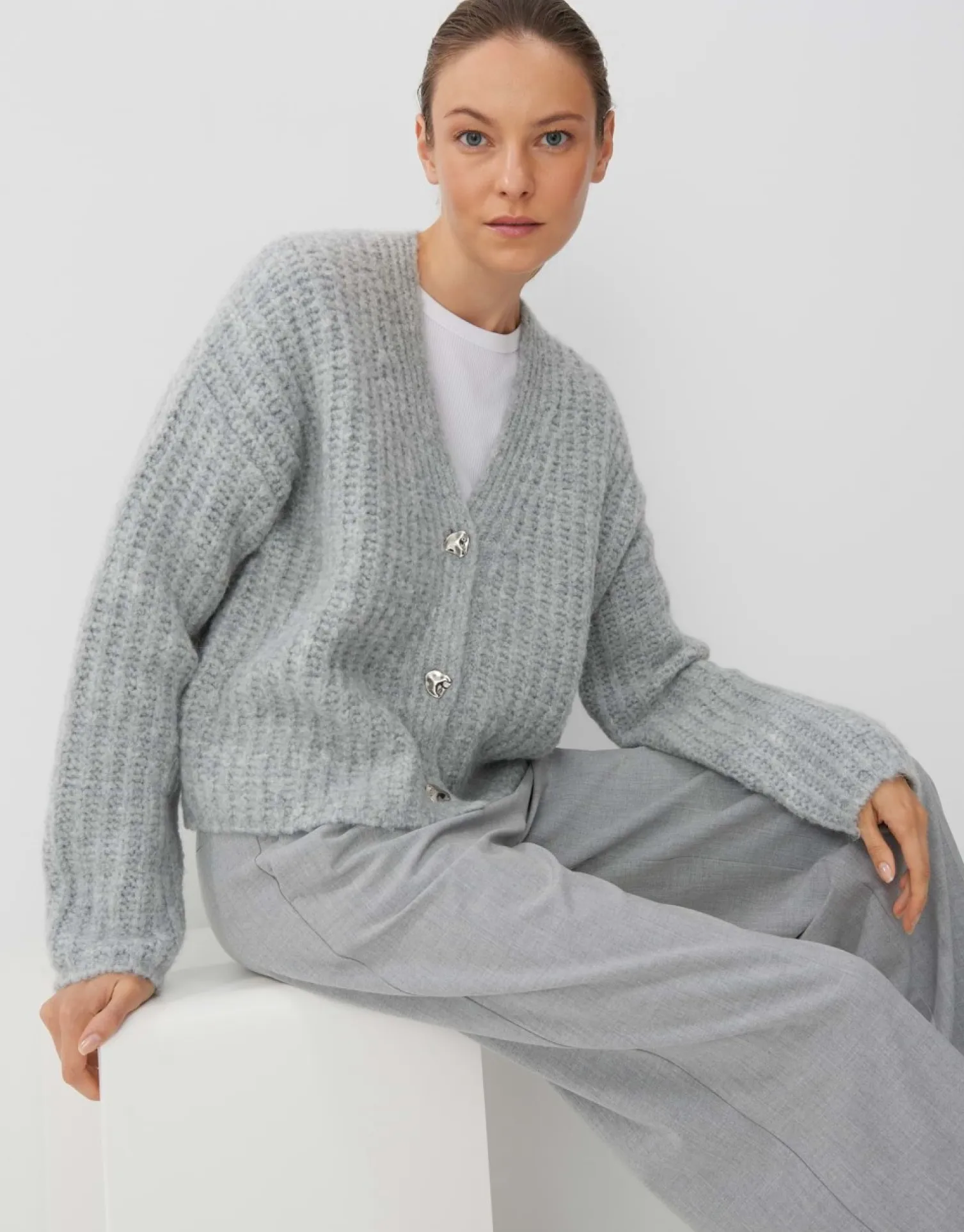 someday Fashion Gebreide Items>Vest Tiamie Hazy Fog Melange
